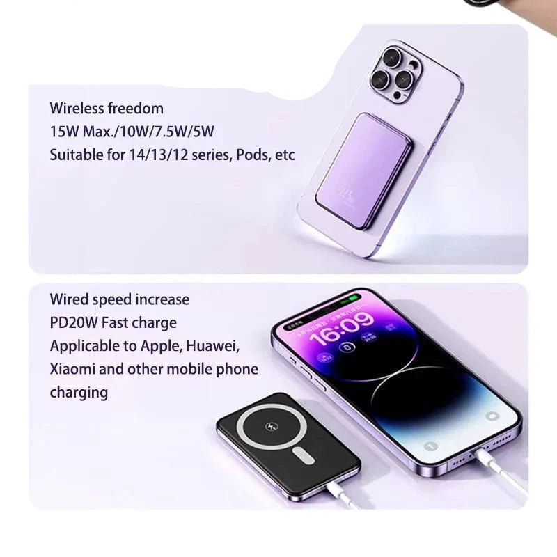 Nic's Electronics OnePlus 50000mAh Magnetic Power Bank Magnet Wireless Ultra Slim Fast Charge Auxiliary Battery Charging For IPhone Samsung Xiaomi