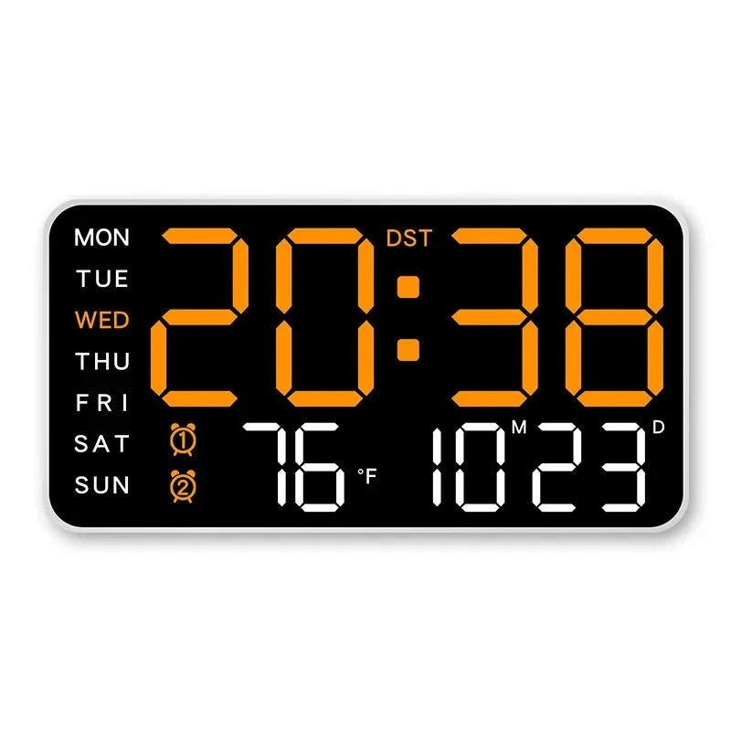 Nic's Electronics orange Giant Intelligent Digital Wall Clock｜One screen to control time-temperature-date, home technology pulls full!