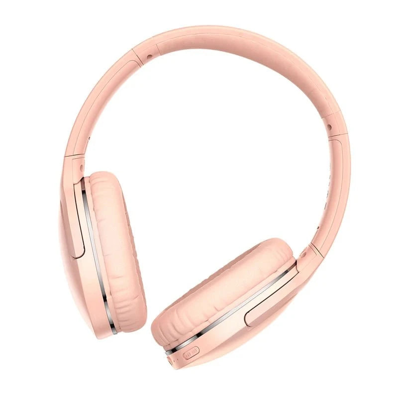Nic's Electronics Pink Baseus D02 Pro Wireless Bluetooth Headphones HIFI Stereo Earphones Foldable Sport Headset with Audio Cable foriPhone tablet