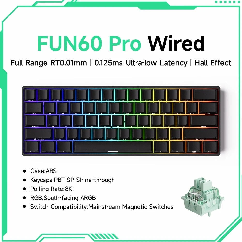 Nic's Electronics Pro Black Wired Akko MonsGeek FUN68 FUN60 PRO&MAX  HE Magnetic Keyboard 60% 65% Gaming Keyboards Rapid Trigger 8K Custom Keyboard Gamer Esports