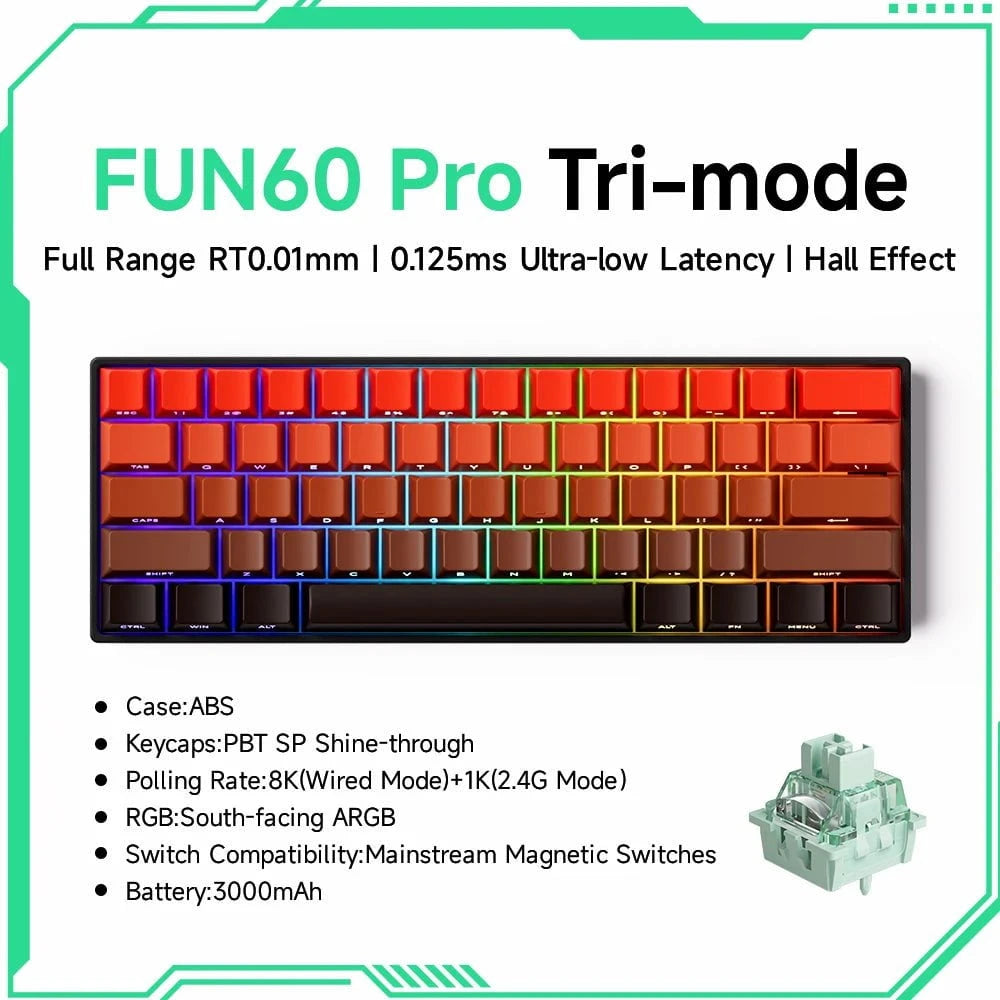 Nic's Electronics PRO Flame Tri-mode Akko MonsGeek FUN68 FUN60 PRO&MAX  HE Magnetic Keyboard 60% 65% Gaming Keyboards Rapid Trigger 8K Custom Keyboard Gamer Esports