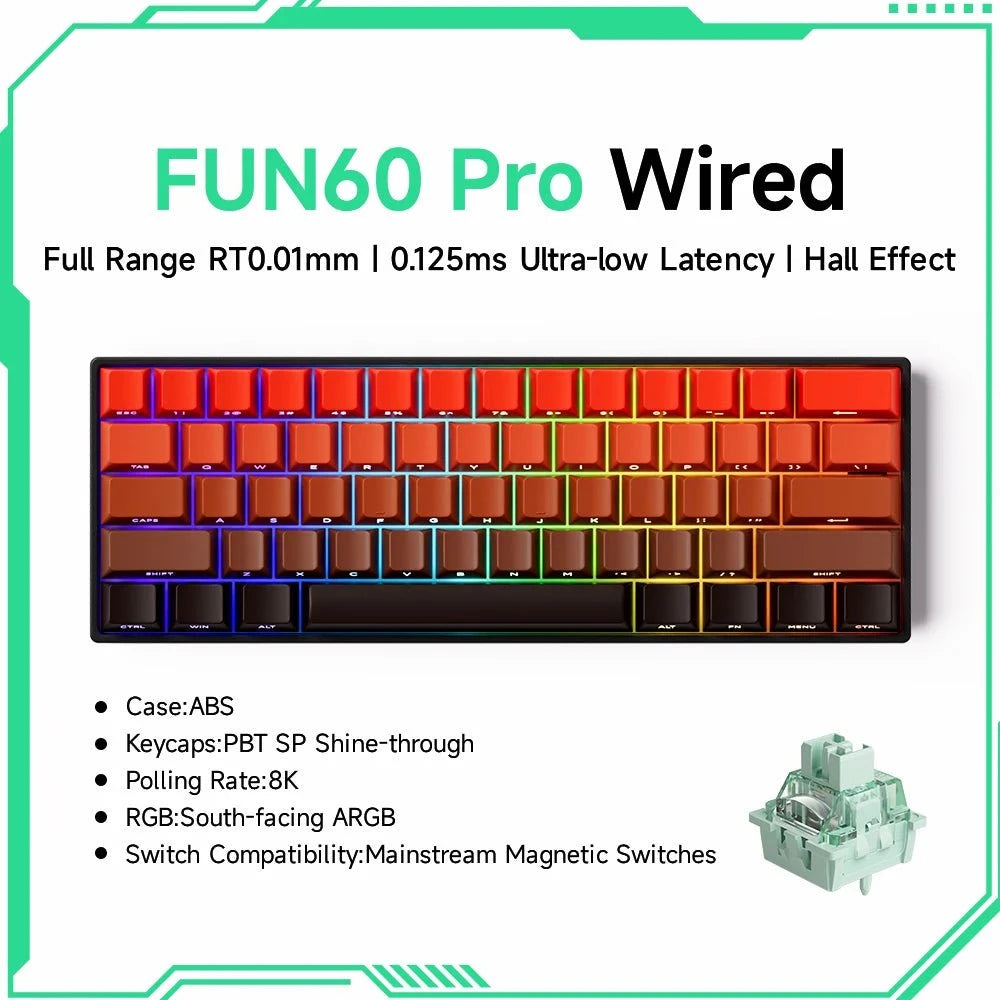 Nic's Electronics PRO Flame Wired Akko MonsGeek FUN68 FUN60 PRO&MAX  HE Magnetic Keyboard 60% 65% Gaming Keyboards Rapid Trigger 8K Custom Keyboard Gamer Esports