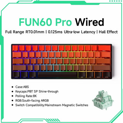 Nic's Electronics PRO Flame Wired Akko MonsGeek FUN68 FUN60 PRO&MAX  HE Magnetic Keyboard 60% 65% Gaming Keyboards Rapid Trigger 8K Custom Keyboard Gamer Esports