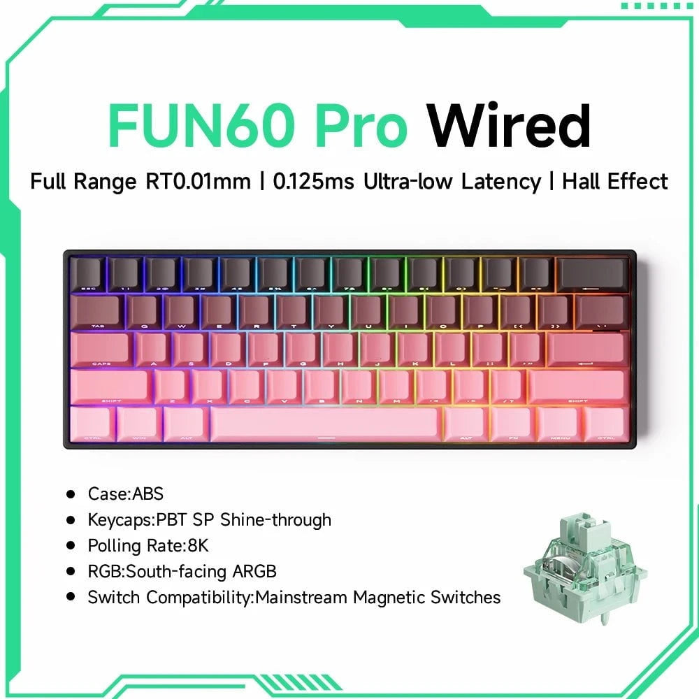 Nic's Electronics PRO Pink Wired Akko MonsGeek FUN68 FUN60 PRO&MAX  HE Magnetic Keyboard 60% 65% Gaming Keyboards Rapid Trigger 8K Custom Keyboard Gamer Esports
