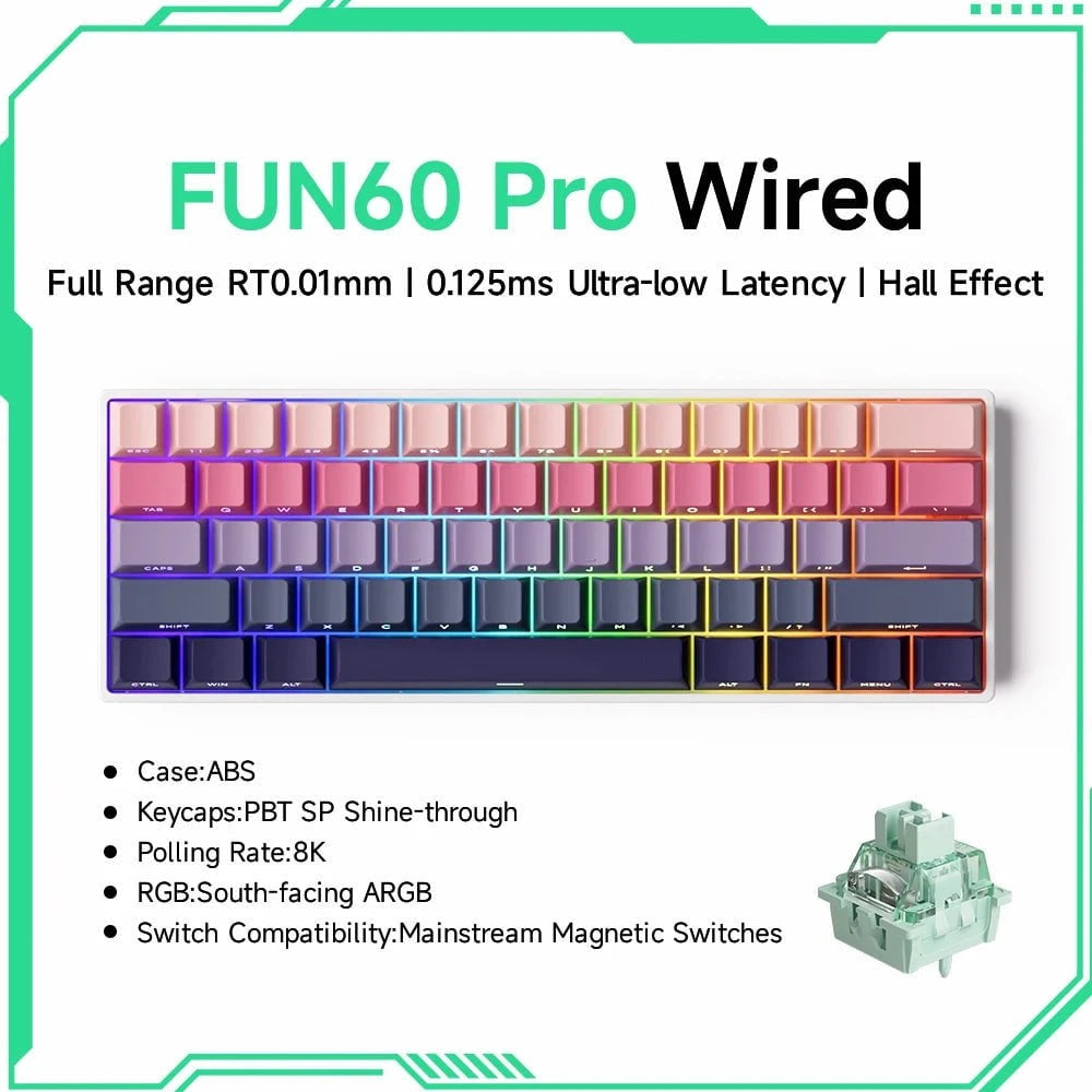 Nic's Electronics PRO Rose Wired Akko MonsGeek FUN68 FUN60 PRO&MAX  HE Magnetic Keyboard 60% 65% Gaming Keyboards Rapid Trigger 8K Custom Keyboard Gamer Esports