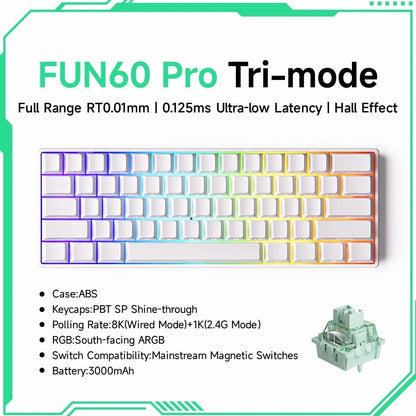 Nic's Electronics Pro White Tri-mode Akko MonsGeek FUN68 FUN60 PRO&MAX  HE Magnetic Keyboard 60% 65% Gaming Keyboards Rapid Trigger 8K Custom Keyboard Gamer Esports