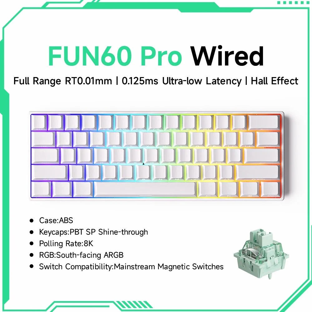 Nic's Electronics Pro White Wired Akko MonsGeek FUN68 FUN60 PRO&MAX  HE Magnetic Keyboard 60% 65% Gaming Keyboards Rapid Trigger 8K Custom Keyboard Gamer Esports