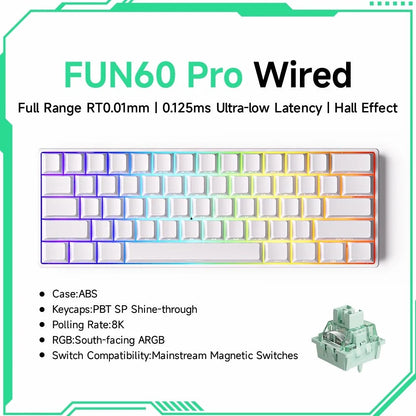 Nic's Electronics Pro White Wired Akko MonsGeek FUN68 FUN60 PRO&MAX  HE Magnetic Keyboard 60% 65% Gaming Keyboards Rapid Trigger 8K Custom Keyboard Gamer Esports