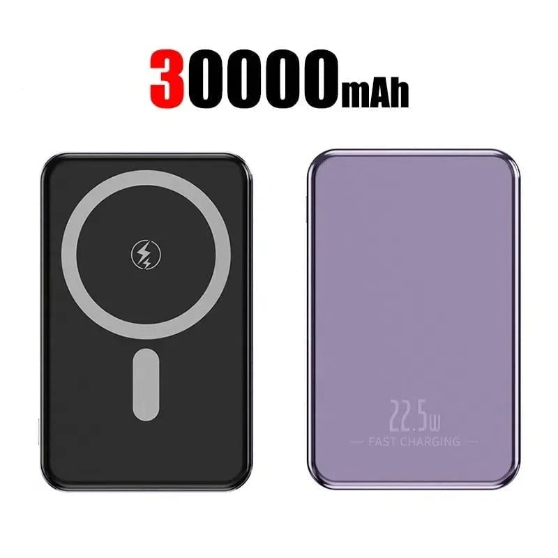 Nic's Electronics Purple 30000mAh OnePlus 50000mAh Magnetic Power Bank Magnet Wireless Ultra Slim Fast Charge Auxiliary Battery Charging For IPhone Samsung Xiaomi