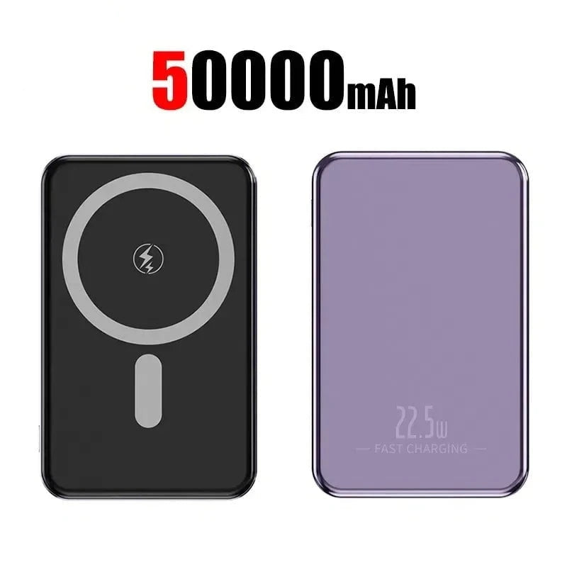 Nic's Electronics Purple 50000mAh OnePlus 50000mAh Magnetic Power Bank Magnet Wireless Ultra Slim Fast Charge Auxiliary Battery Charging For IPhone Samsung Xiaomi