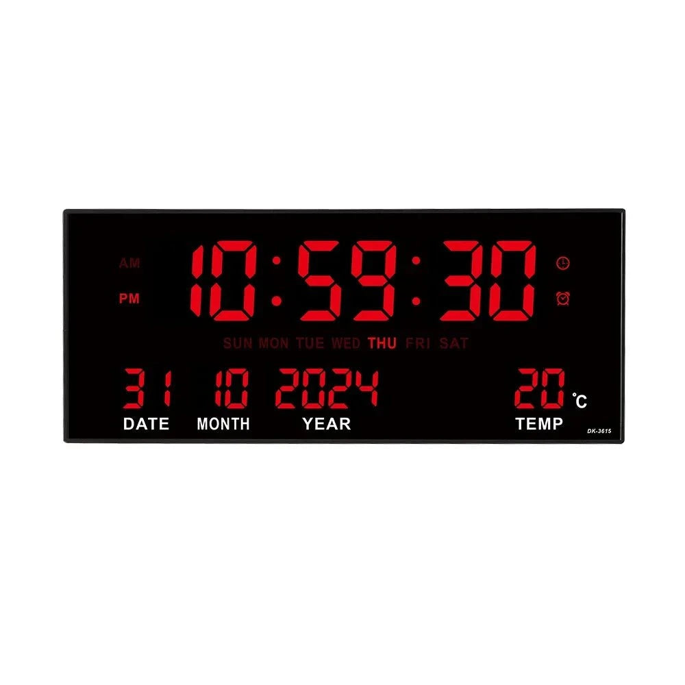Nic's Electronics red / CHINA Digital Large Wall Clock Alarm Temperature Date Calendar Display 8 Sets of Alarm Clocks 14'' Electronic LED Clock Plug in Use
