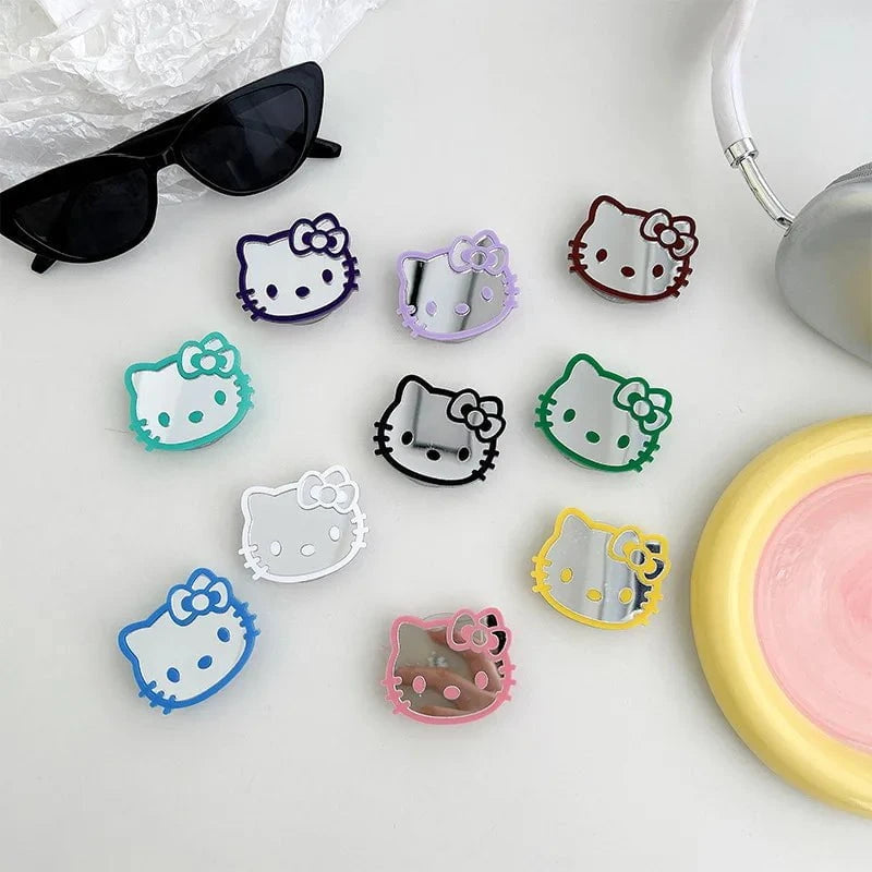 Nic's Electronics Sanrio Hello Kitty Mirror Cell Phone Bracket Colored Lines Cartoon Kitty Telescopic Portable Phone Bracket with Back Attached