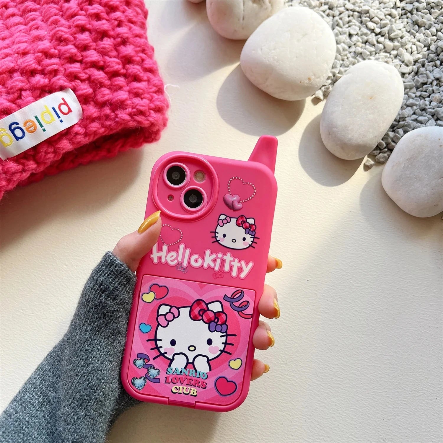 Nic's Electronics Sanrio Hello Kitty Phone Case For iPhone 16 Pro Max Invisible Mirror Stand Shockproof Hard Cover for iphone 11 12 13 14 15promax