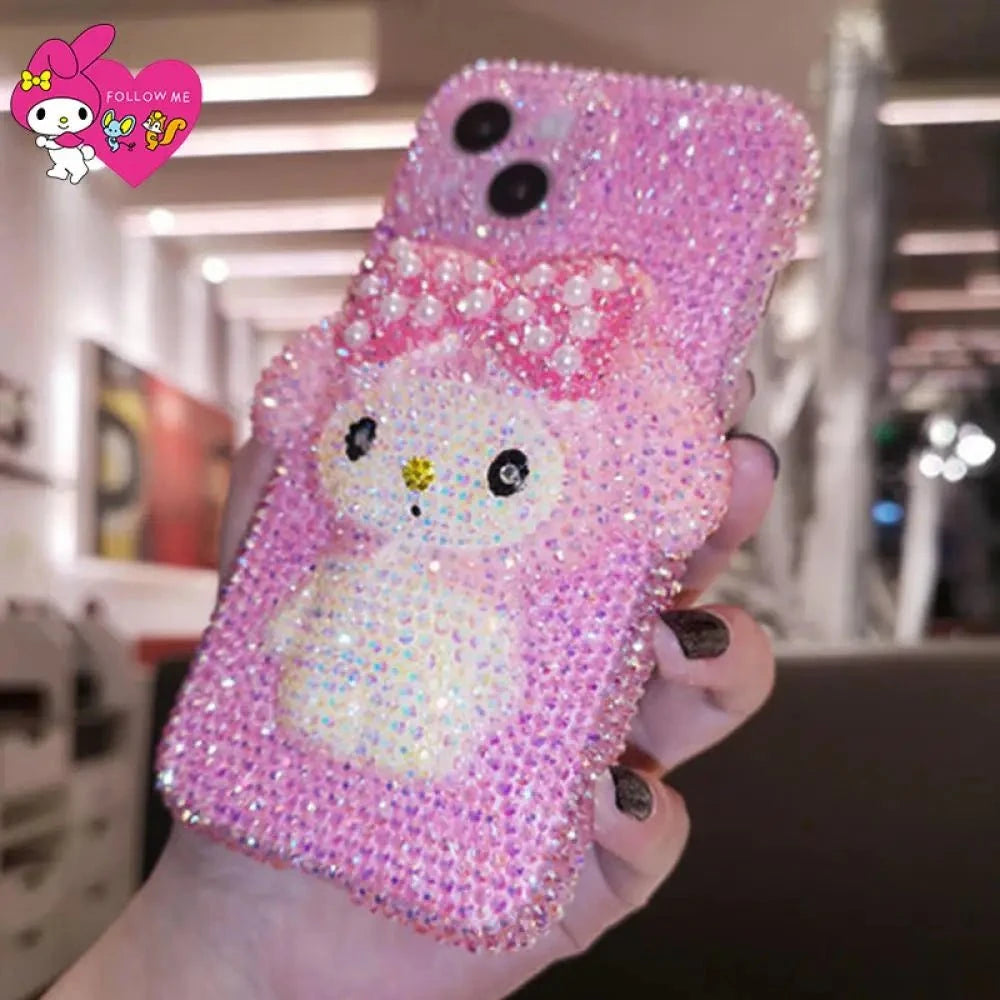 Nic's Electronics Sanrio Iphone Rhinestones Mobile Phone Case My Melody Kawaii for Iphone15 14 13Pro Max Anime Girly Heart Upscale Girlfriend Gift