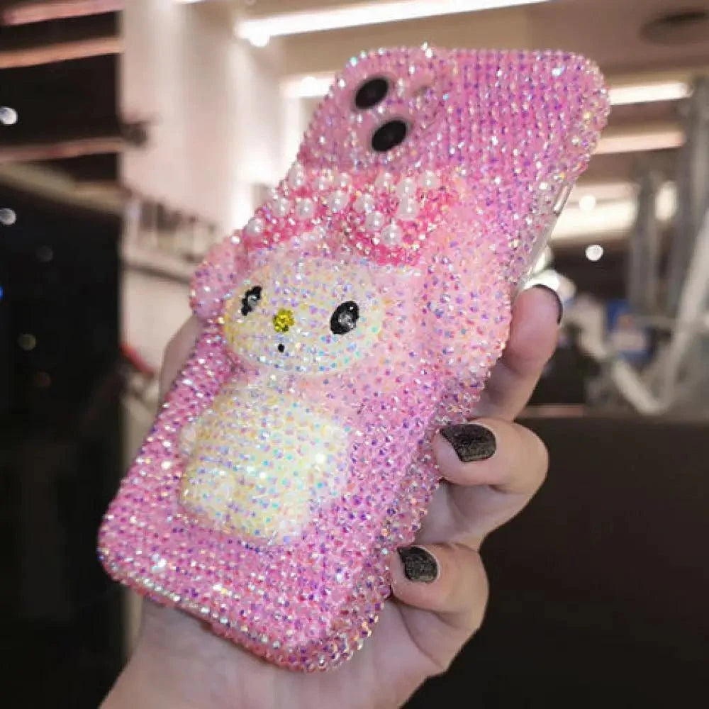 Nic's Electronics Sanrio Iphone Rhinestones Mobile Phone Case My Melody Kawaii for Iphone15 14 13Pro Max Anime Girly Heart Upscale Girlfriend Gift
