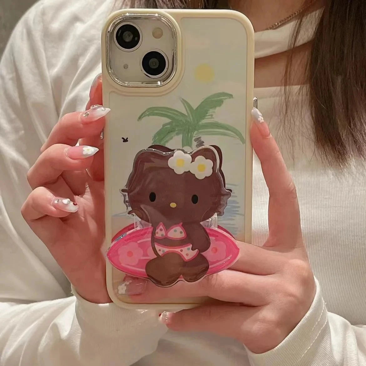 Nic's Electronics Sanrio Mobile Phone Bracket Cute Hello Kitty Kuromi Melody Telescopic Folding Paste Finger Buckle Iphone Accessories Gift
