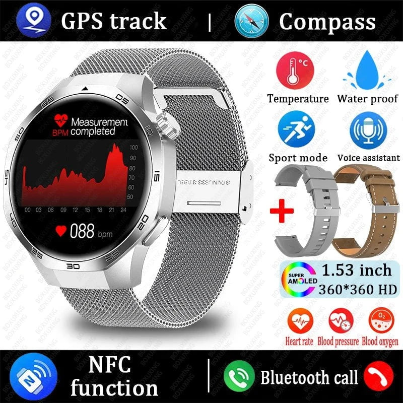 Nic's Electronics Silver Mesh belt / Original Watch 5 MAX 2025 New Watch 5 MAX Smart Watch HD AMOLED Screen NFC GPS Tracker Bluetooth Call Waterproof Sports Health Smartwatch Men Women