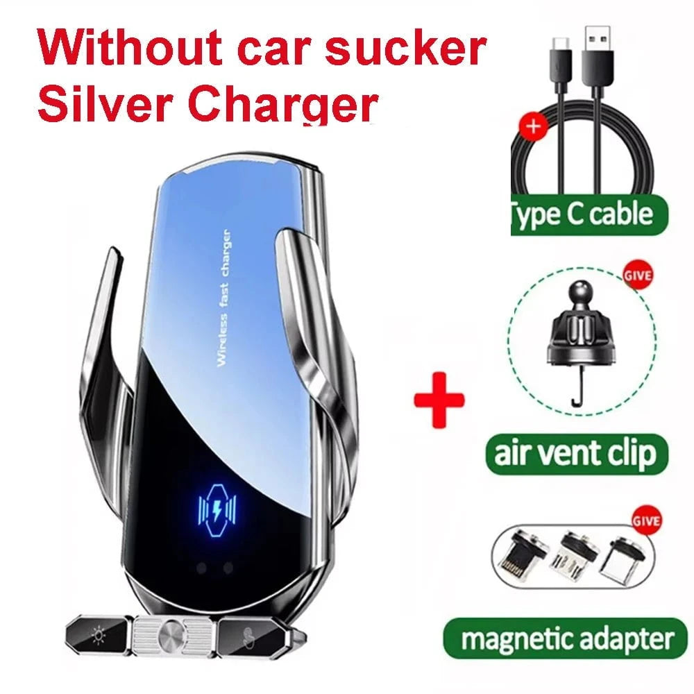 Nic's Electronics Silver no Sucker Car Wireless Charger Magnetic Fast Charging Station Air Vent Stand Car Phone Holder Mount For iPhone 16 15 14 13 12 Pro Samsung