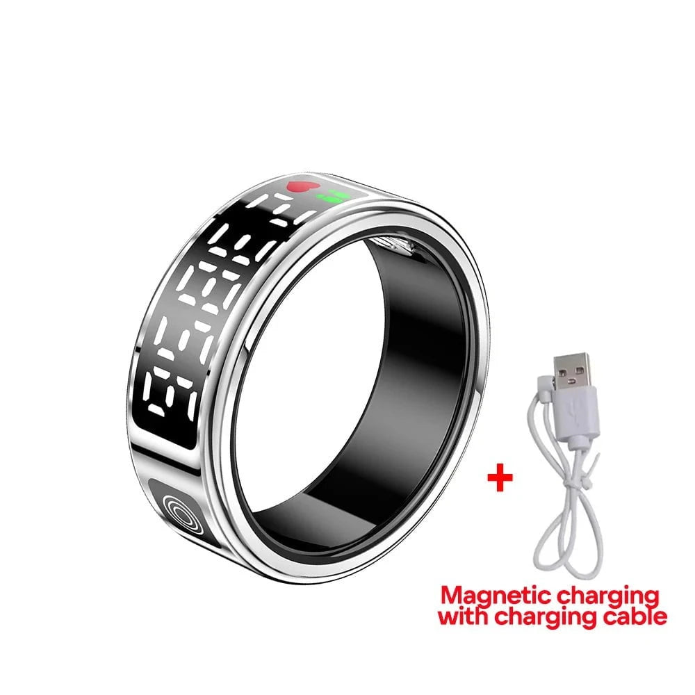 Nic's Electronics Silver with cable / 12 Smart Fitness Ring with Heart Rate