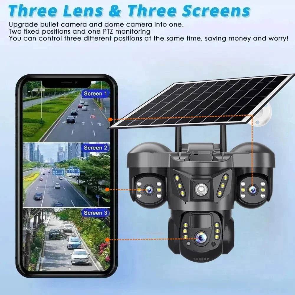 Solar 4G Outdoor Security Camera with 3 Lenses & 10X Zoom - Nic's Electronics