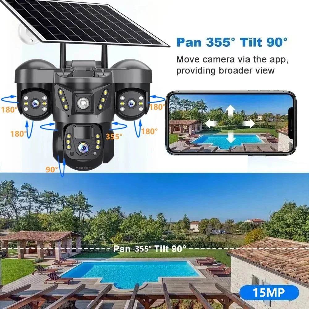 Solar 4G Outdoor Security Camera with 3 Lenses & 10X Zoom - Nic's Electronics
