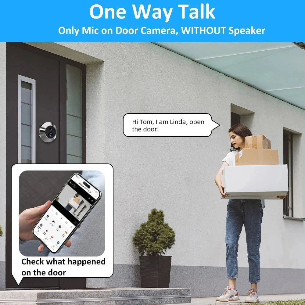 Nic's Electronics Tuya Smart 3MP 140° Wide View Angle Mini Digital Peephole Eye Viewer WiFi IR PIR Detection Doorbell Door Camera Alexa Google