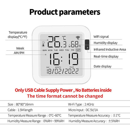 Nic's Electronics Tuya Temperature and Humidity Smart Sensor With Backlight for Smart Home var WiFi SmartLife Work with Alexa Google Assistant