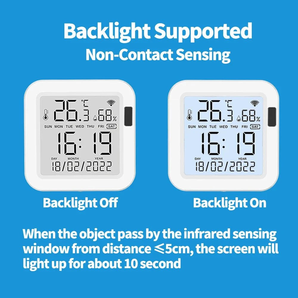 Nic's Electronics Tuya Temperature and Humidity Smart Sensor With Backlight for Smart Home var WiFi SmartLife Work with Alexa Google Assistant