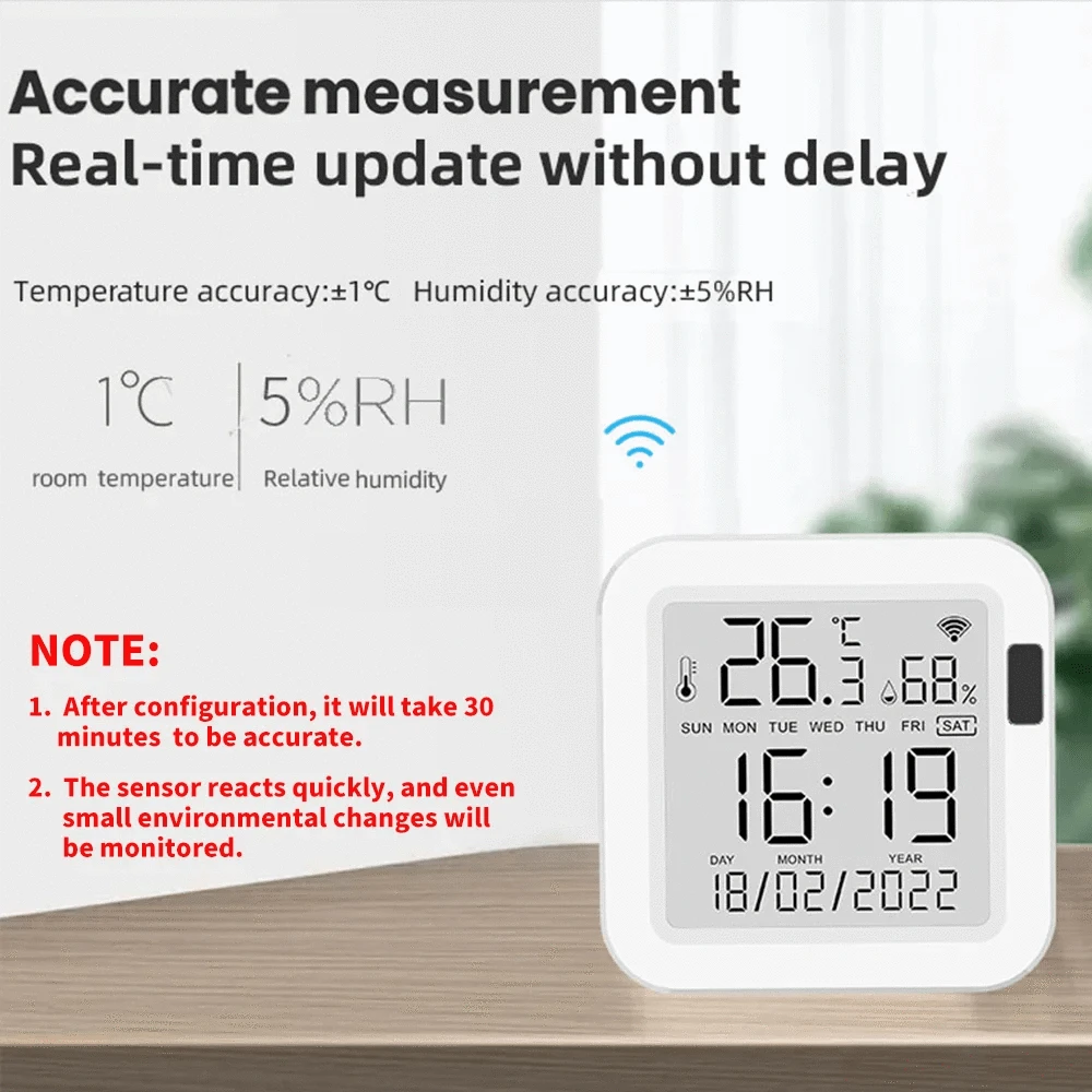 Nic's Electronics Tuya Temperature and Humidity Smart Sensor With Backlight for Smart Home var WiFi SmartLife Work with Alexa Google Assistant