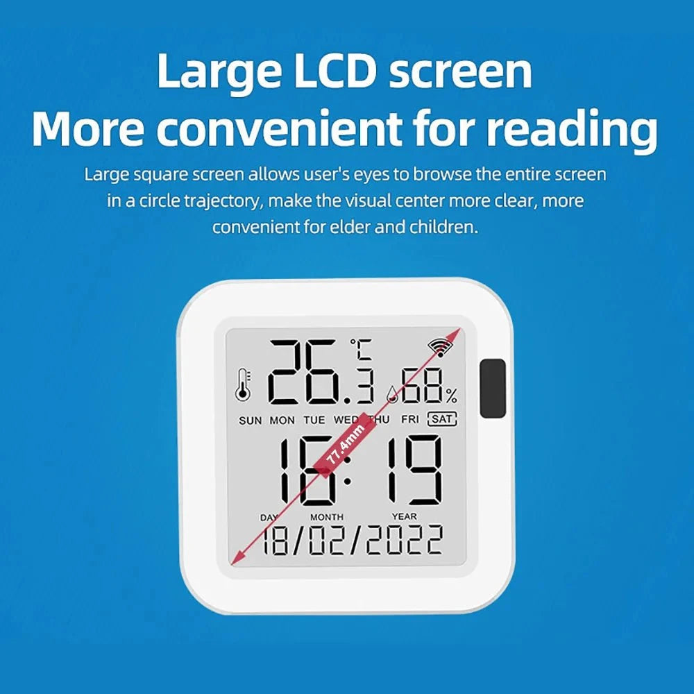 Nic's Electronics Tuya Temperature and Humidity Smart Sensor With Backlight for Smart Home var WiFi SmartLife Work with Alexa Google Assistant