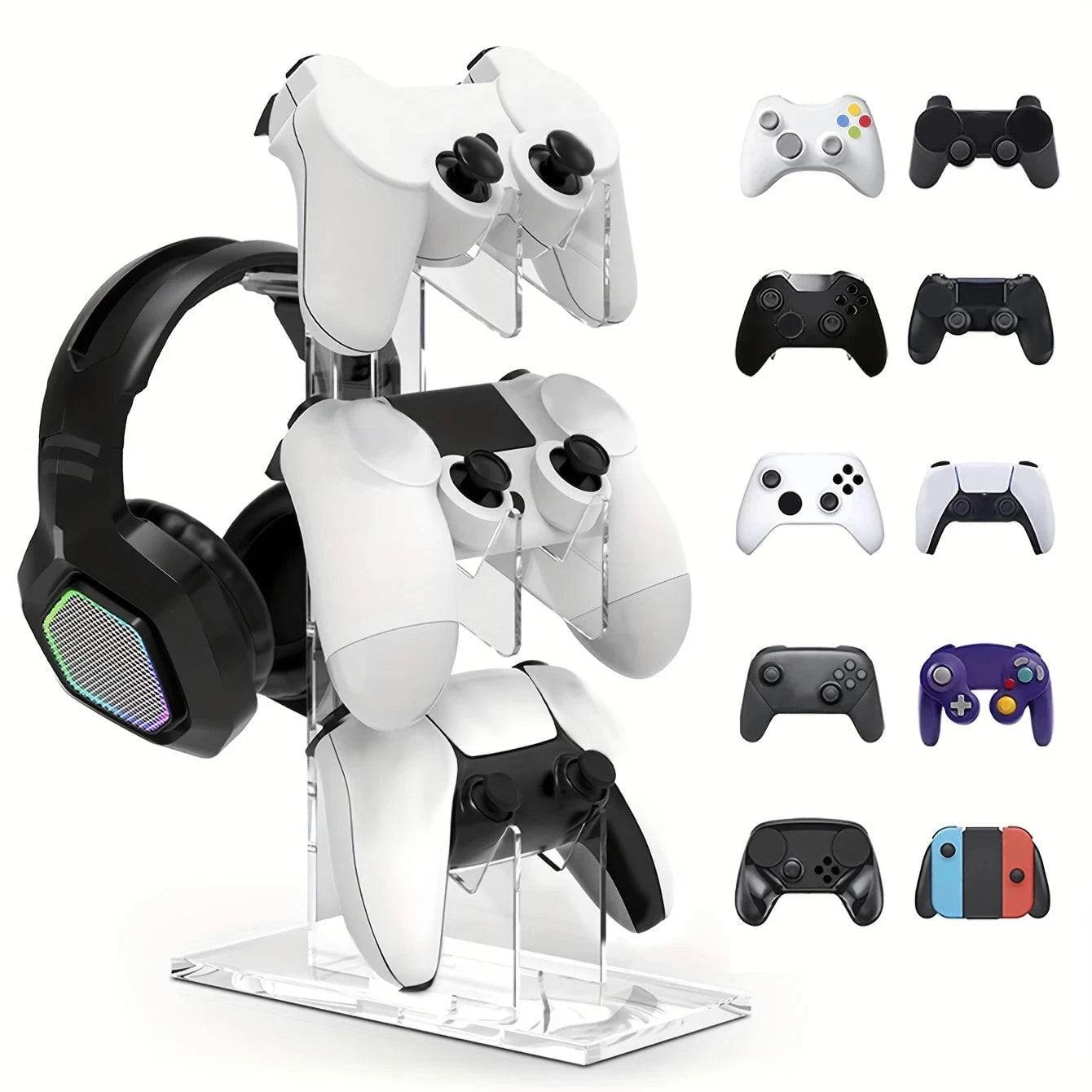 Universal 3-Layer Controller & Headphone Holder for PS5/PS4 – Black, White, Transparent - Nic's Electronics