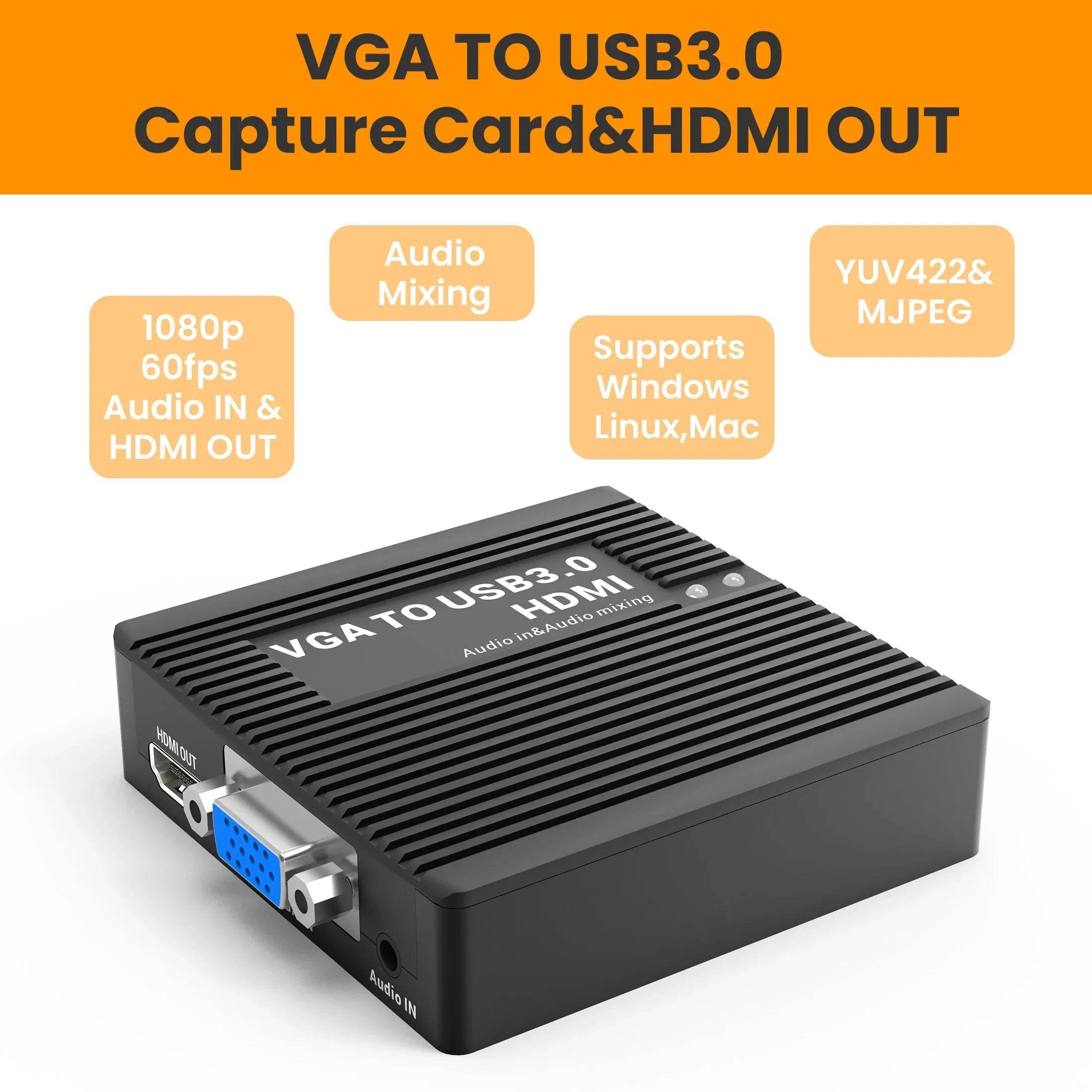 VGA to HDMI & USB3.0 Capture Card – 1080P60fps with Audio Mixing - Nic's Electronics