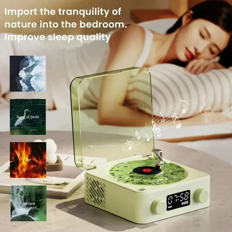 Nic's Electronics Waves Vinyl Player Bluetooth Speaker with White Noise Retro Turntable Speaker Sleep Aid Vitrola Shaped Speaker with RGB Light