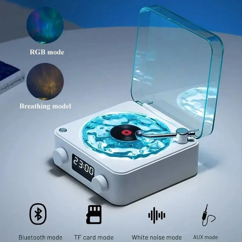Nic's Electronics Waves Vinyl Player Bluetooth Speaker with White Noise Retro Turntable Speaker Sleep Aid Vitrola Shaped Speaker with RGB Light