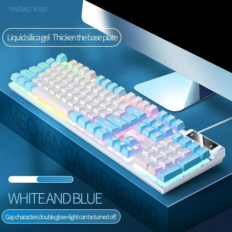 Nic's Electronics White and Blue Pairs YINDIAO Keyboard Gaming Wired Laptop Desktops PC Computer Office Accessories Low Profile Gamer Keyboards With Numpad