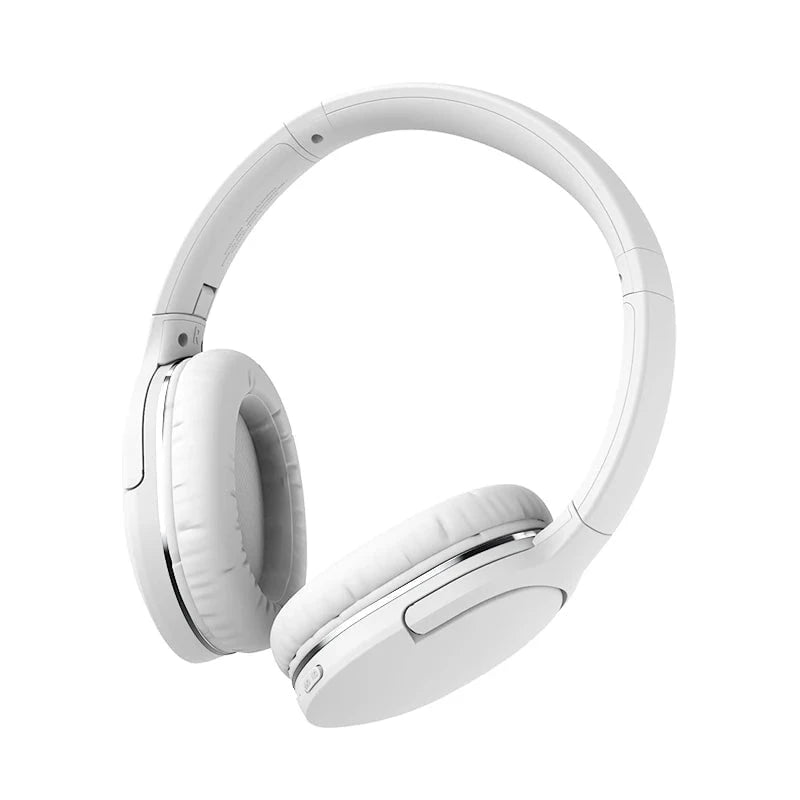 Nic's Electronics White Baseus D02 Pro Wireless Bluetooth Headphones HIFI Stereo Earphones Foldable Sport Headset with Audio Cable foriPhone tablet