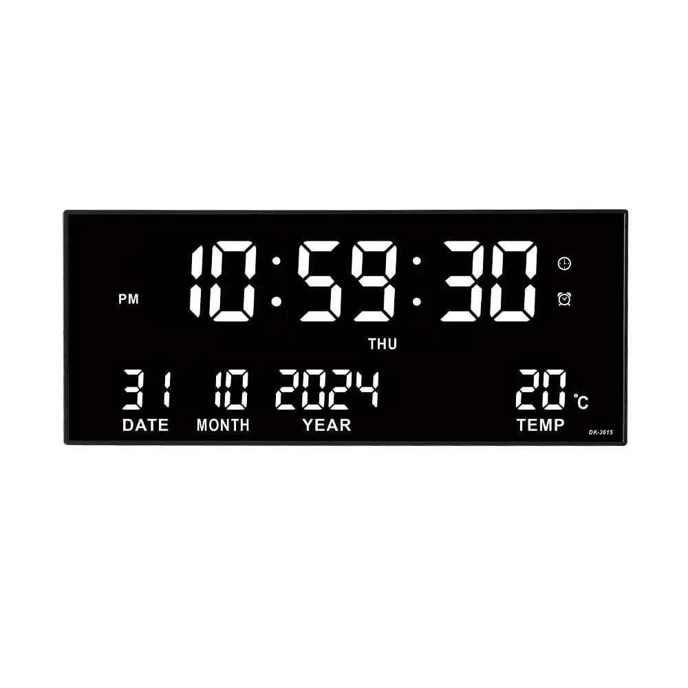 Nic's Electronics white / CHINA Digital Large Wall Clock Alarm Temperature Date Calendar Display 8 Sets of Alarm Clocks 14'' Electronic LED Clock Plug in Use