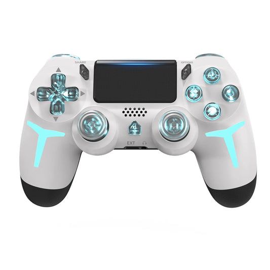 Nic's Electronics White GAMINJA RGB Light Wireless Game Controller For PS4 PS3 Console Computer PC LED Bluetooth Gamepad 6-axis Gyroscope Dual Vibration