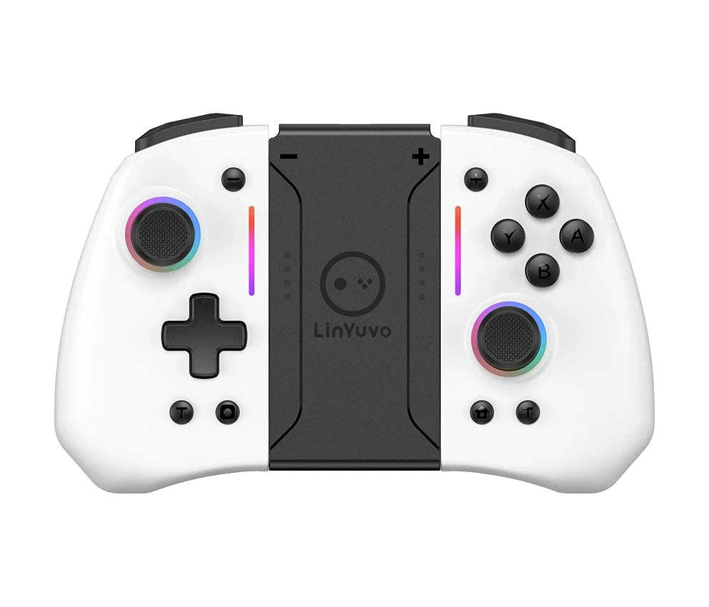 Nic's Electronics WHITE LinYuvo KS42 Meteor Light Wireless Joy-pad with 8 Color RGB Lights for Switch/Lite/OLED, with Programmable,,Turbo & Vibration