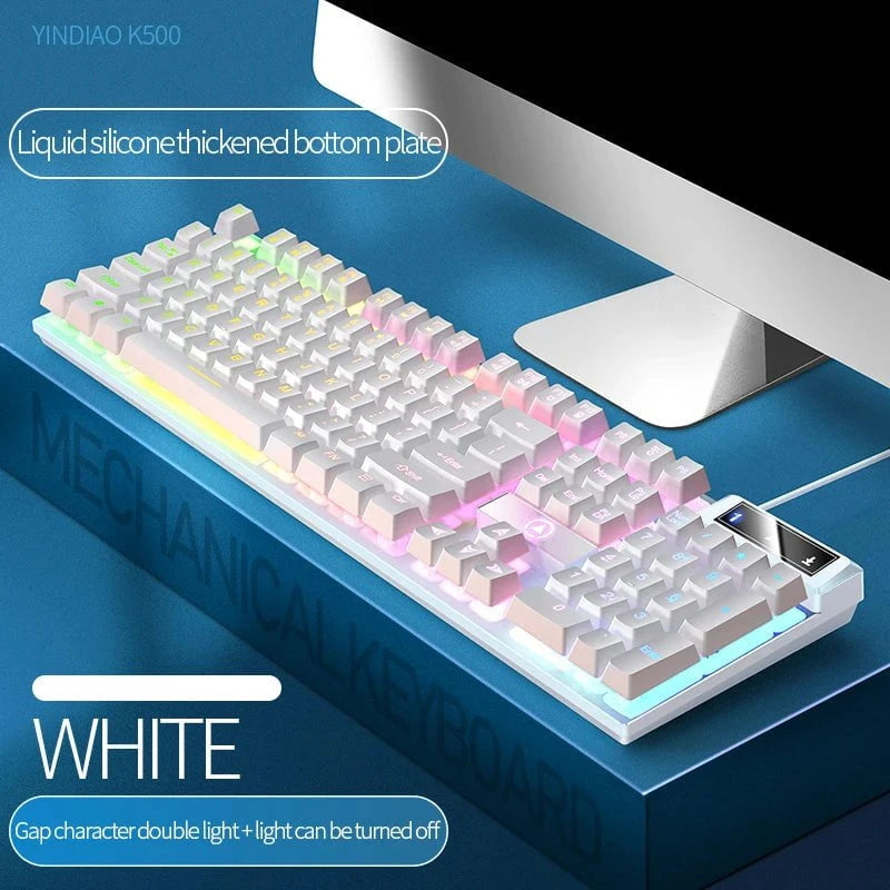 Nic's Electronics White mixed light YINDIAO Keyboard Gaming Wired Laptop Desktops PC Computer Office Accessories Low Profile Gamer Keyboards With Numpad