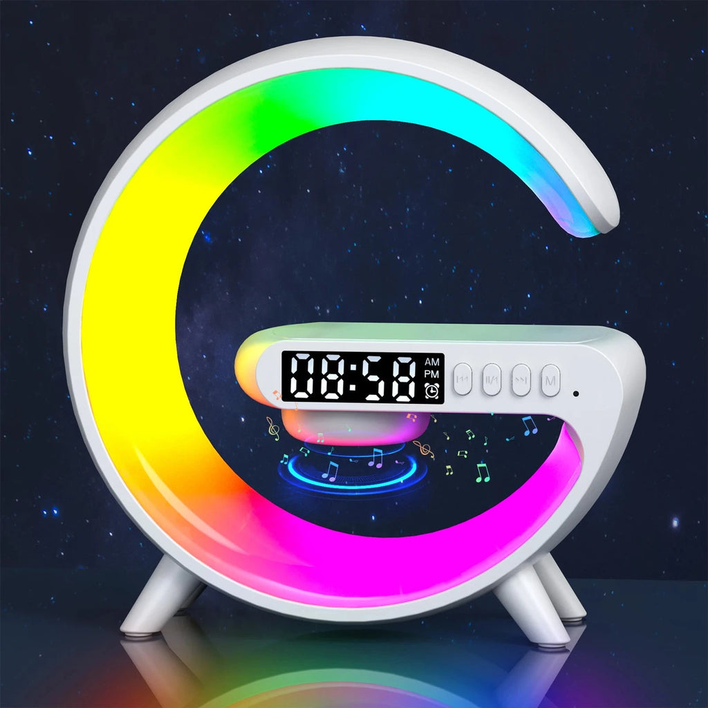 Nic's Electronics White Multifunction Wireless Charger Pad Stand Speaker TF RGB Night Light 15W Fast Charging Station for iPhone Samsung Xiaomi Huawei