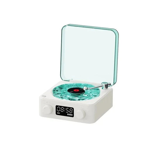Nic's Electronics White Waves Vinyl Player Bluetooth Speaker with White Noise Retro Turntable Speaker Sleep Aid Vitrola Shaped Speaker with RGB Light