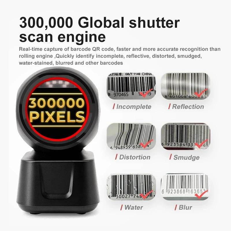 Nic's Electronics X6-600 2D Barcode Scanner Image Platform Durable Desktop Scanner 1D 2D QR Code Reader USB Omnidirectional High-speed Precision Scanner